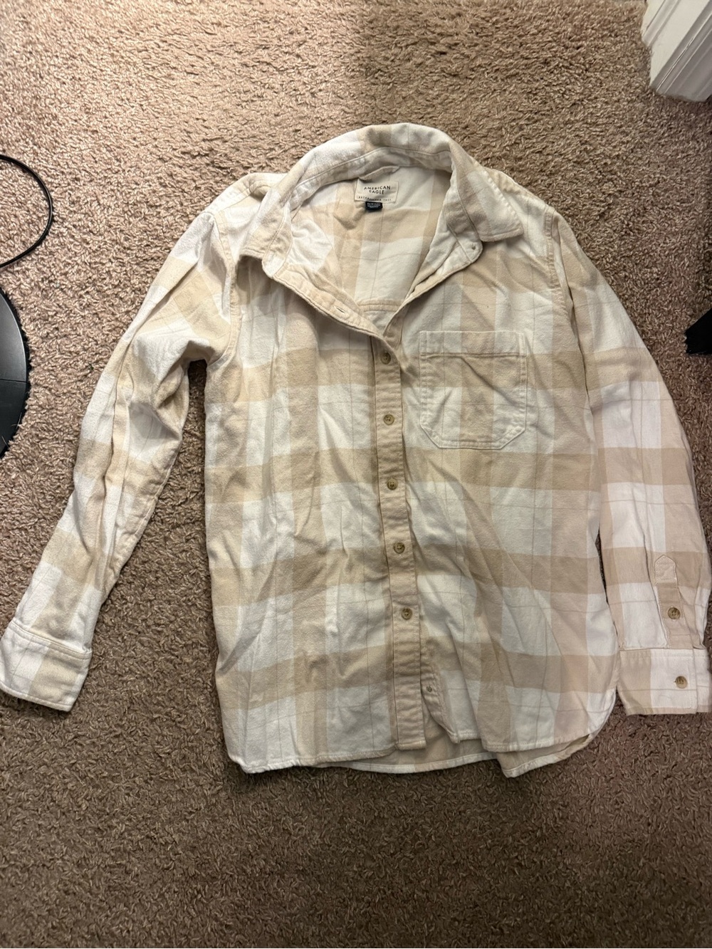 American Eagle Outfitters Beige Plaid Button-Down Shirt